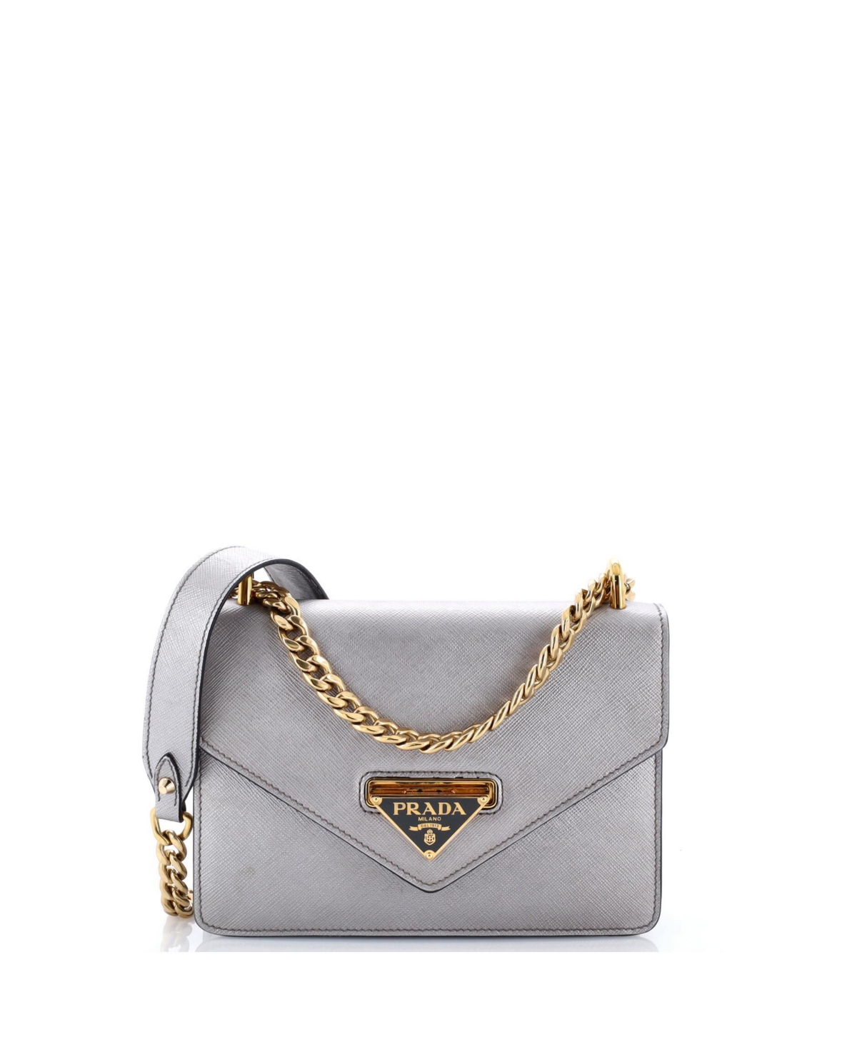 Pre-Owned Prada Small Envelope Flap Chain Shoulder bag Saffiano Leather - Silver