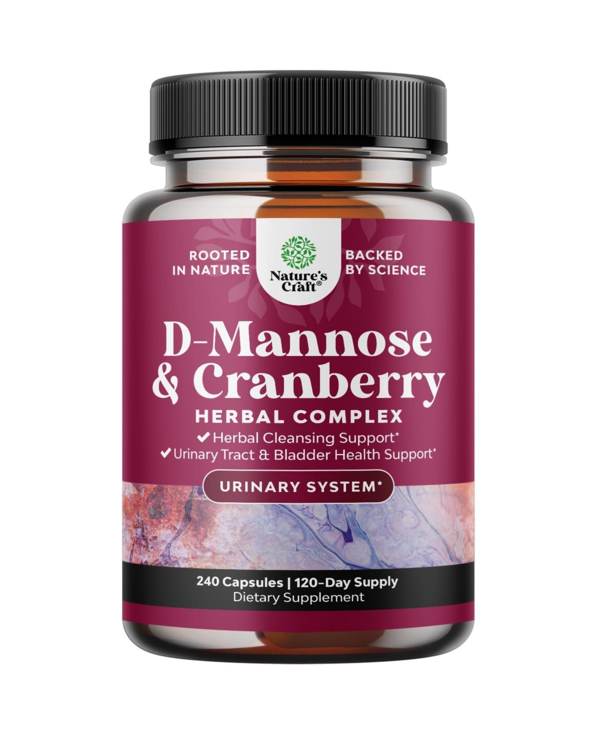 Nature's Craft D-Mannose 1000mg with Cranberry Extract Supplement - Bladder and Urinary Tract Capsules