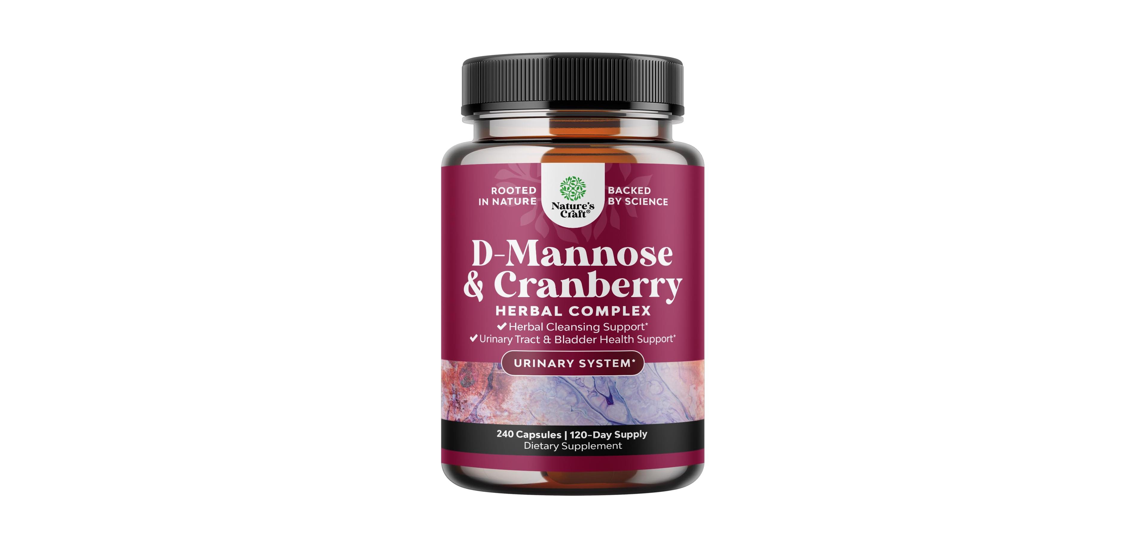 Nature's Craft D-Mannose 1000mg with Cranberry Extract Supplement - Bladder and Urinary Tract Capsules