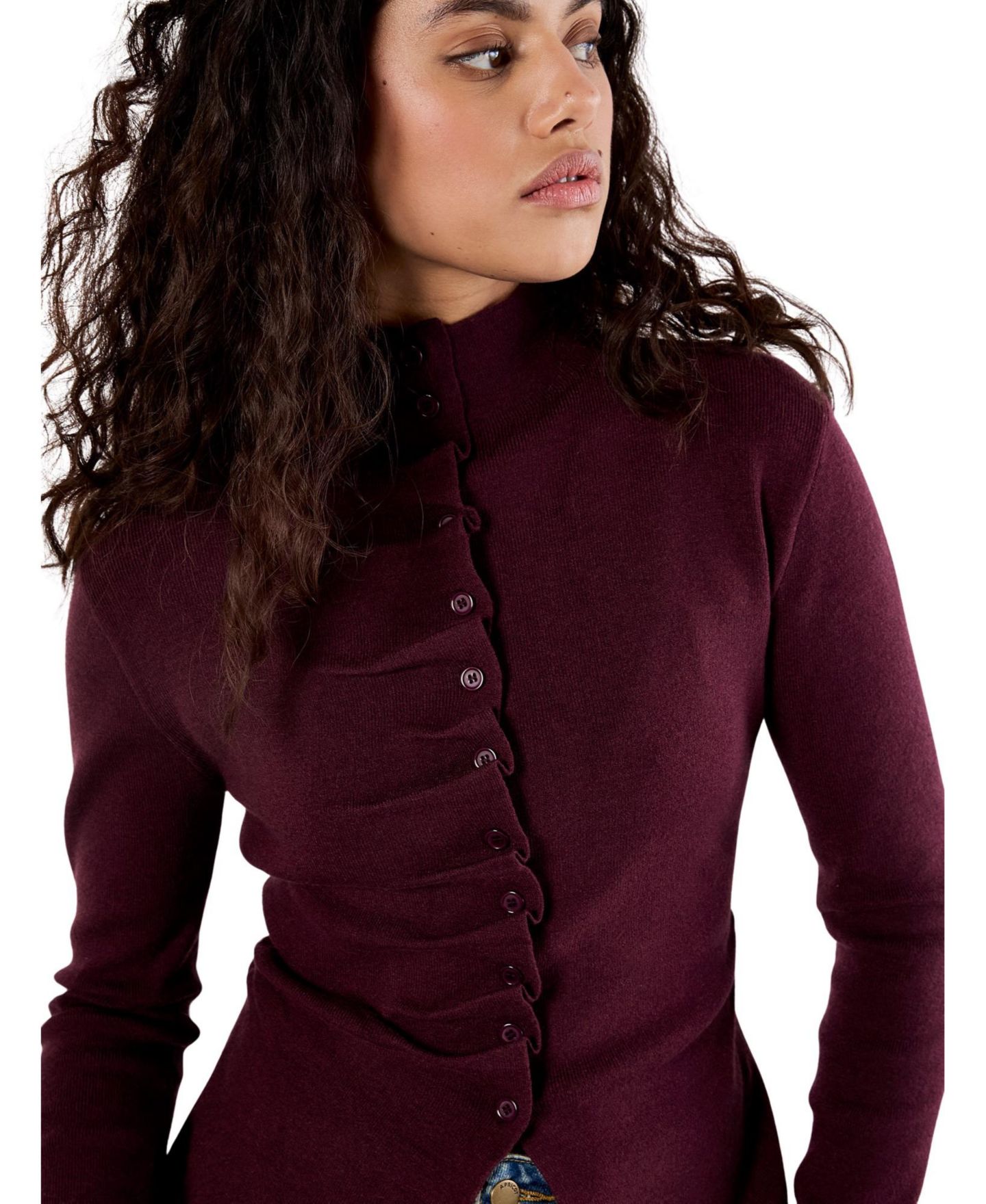 Женский топ Apricot Long-Sleeve Fitted Ruched-Pleat Knit, цвет: Бордовый — фото 5