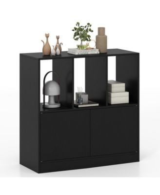 3-Cube Bookcase with Doors 3-Tier Cubic Bookshelf with Open Compartments and Cabinet