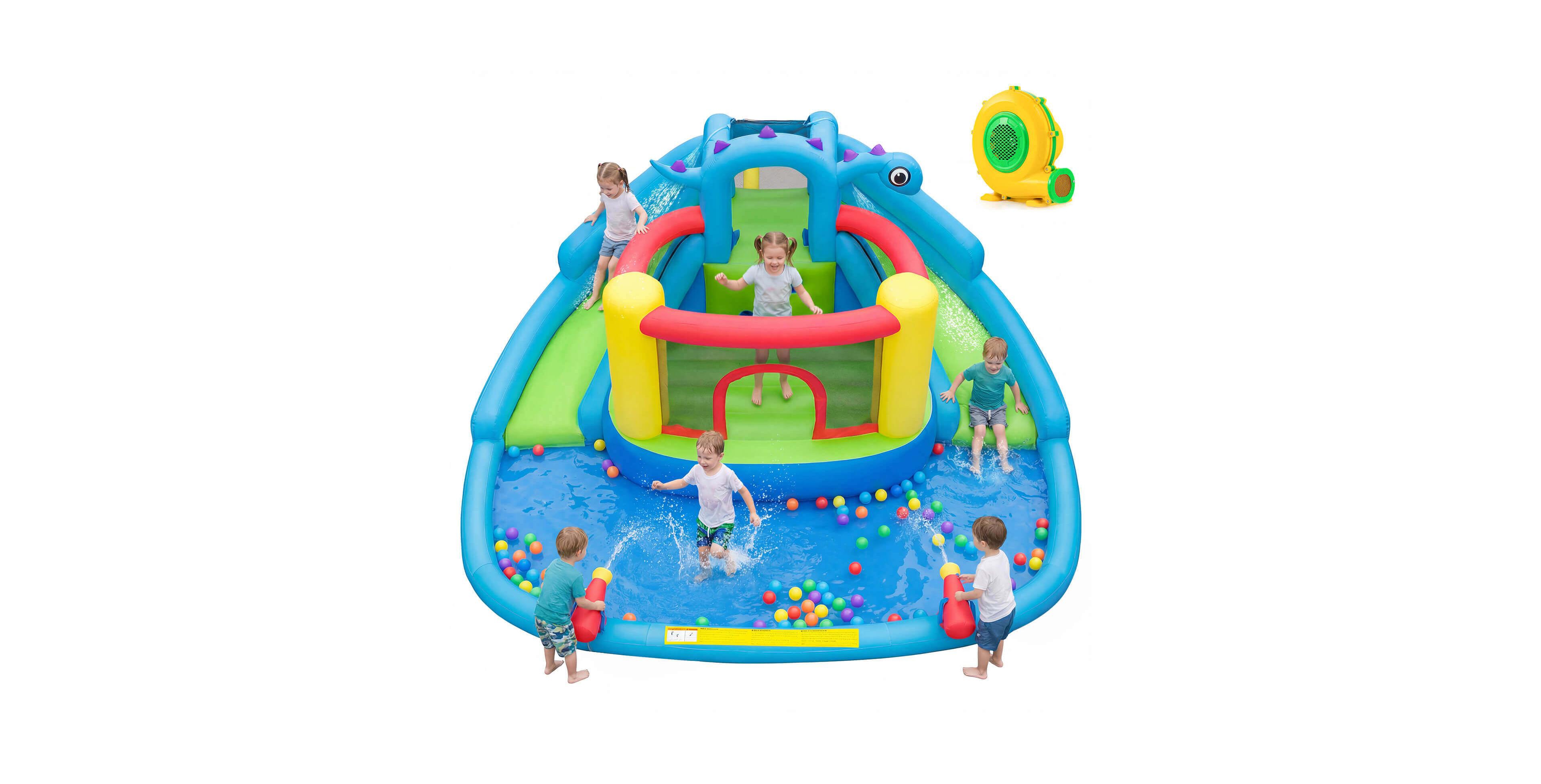 Costway Inflatable Water Slide Park with Double Slides Jumping Area Splash Pool Blower