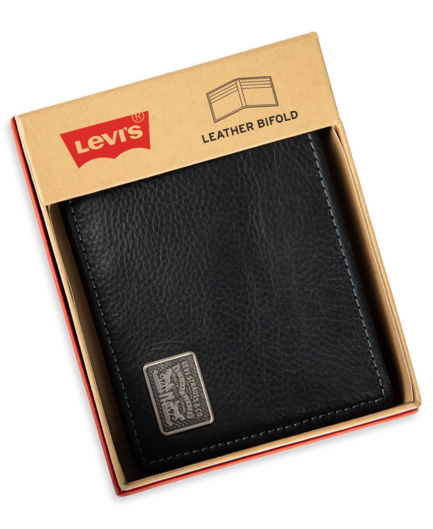 Мужской кошелёк Levi's RFID-Blocking Leather Bifold Wallet, цвет: Чёрный — фото 6