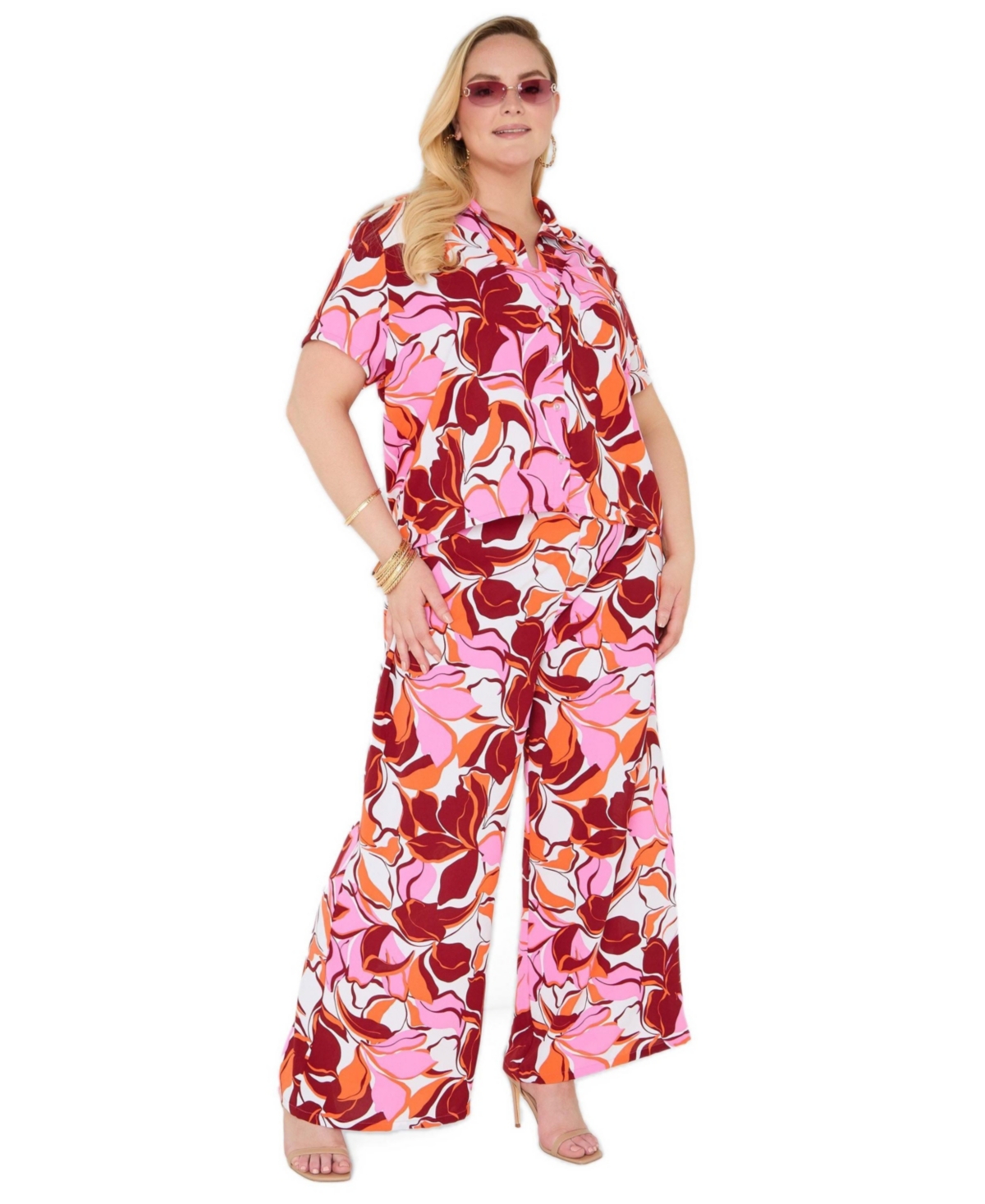 Ashley Stewart Plus Size Floral-Print High-Rise Pants