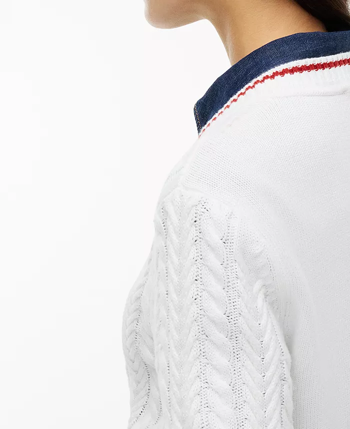 Women's Cable-Knit V-Neck Sweater - thumbnail 4