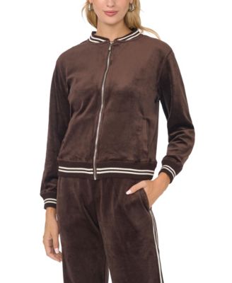 Women's Bomber Stripe-Trim Velvet Jacket