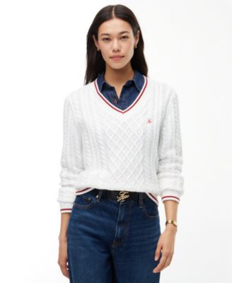 Women's Cable-Knit V-Neck Sweater