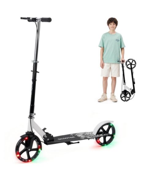 Детская игрушка Bruce & Shark Foldable Kick Scooter with 8" Light-Up Wheels and Dual Brakes, 330 lb Capacity, Ages 3+, цвет: Чёрный