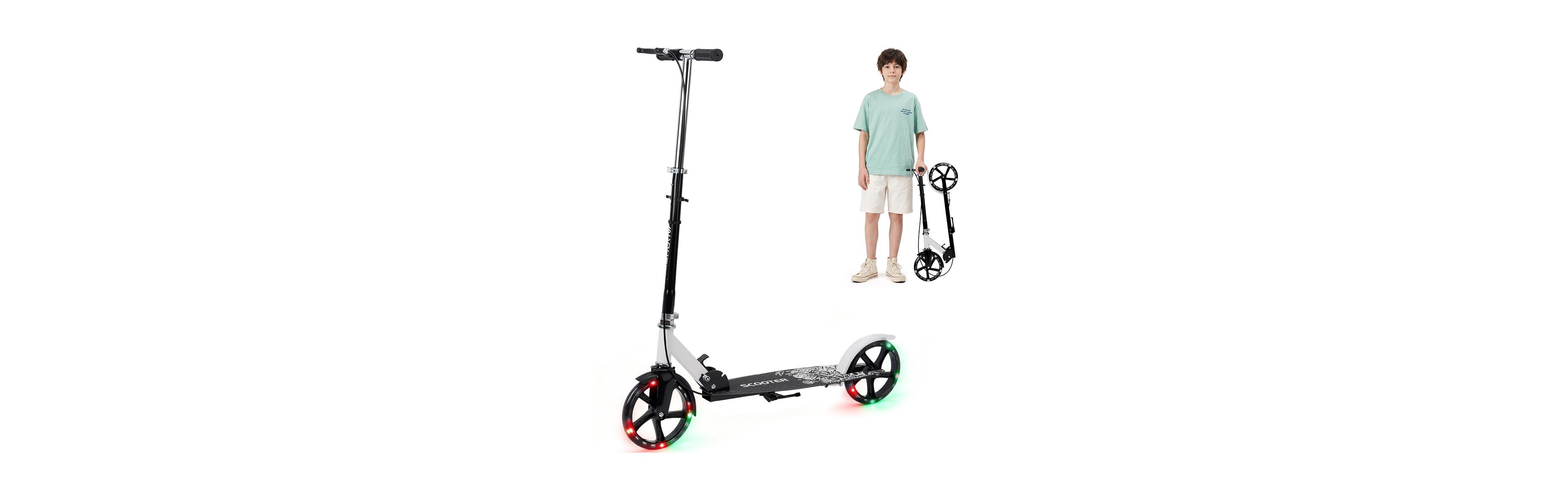 Bruce & Shark Foldable Kick Scooter with 8" Light-Up Wheels and Dual Brakes, 330 lb Capacity, Ages 3+