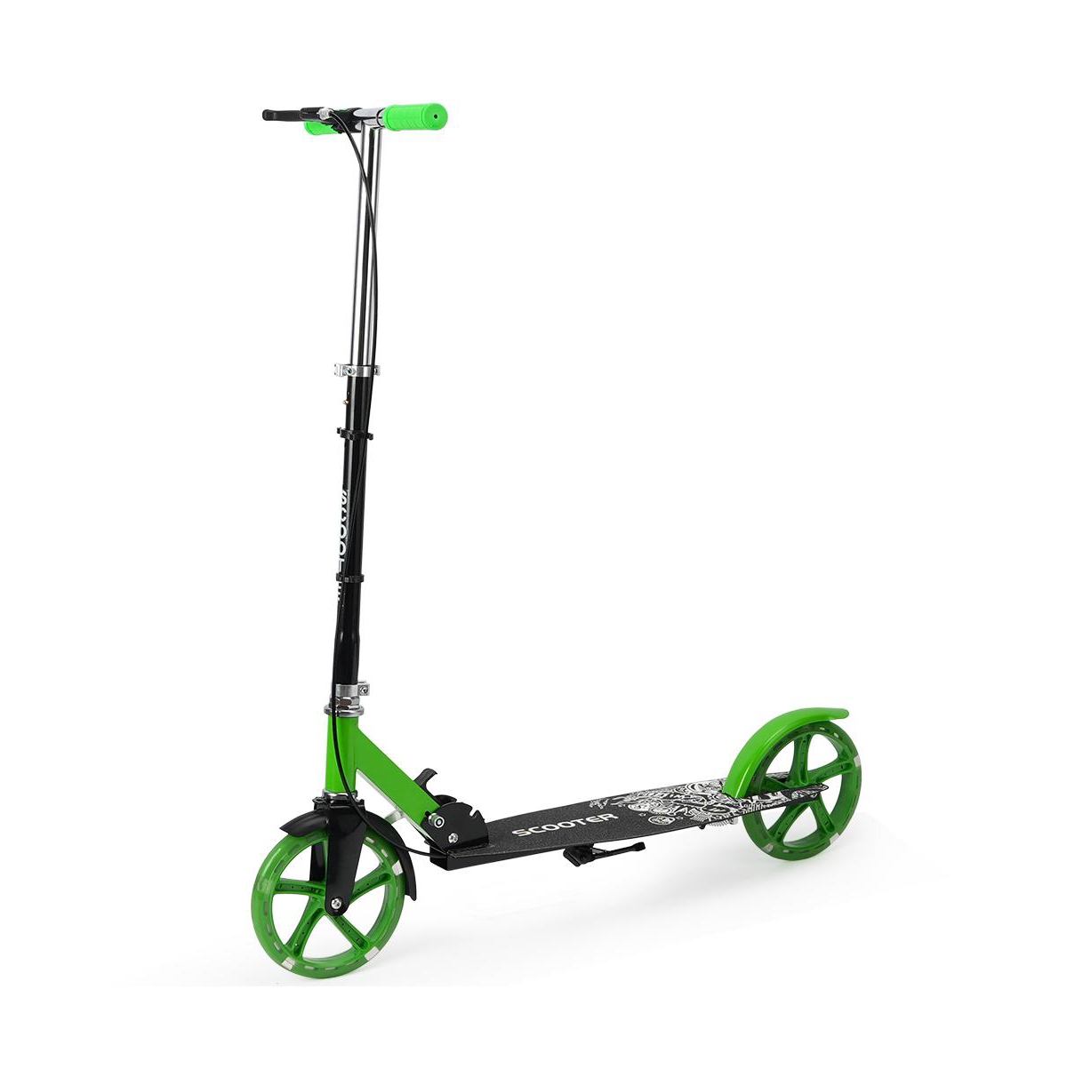 Bruce & Shark Foldable Kick Scooter with 8" Light-Up Wheels and Dual Brakes, 330 lb Capacity, Ages 3+ - Green