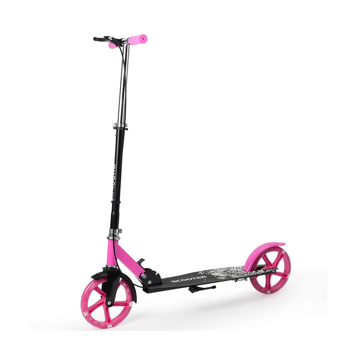 Bruce & Shark Foldable Kick Scooter with 8" Light-Up Wheels and Dual Brakes, 330 lb Capacity, Ages 3+ - Pink