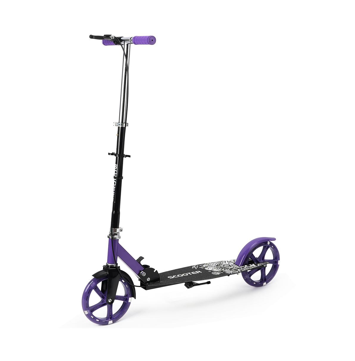 Bruce & Shark Foldable Kick Scooter with 8" Light-Up Wheels and Dual Brakes, 330 lb Capacity, Ages 3+ - Purple