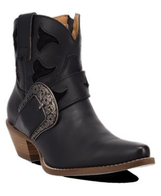 Women's Saddle Up Leather Western Buckle-Strap Bootie