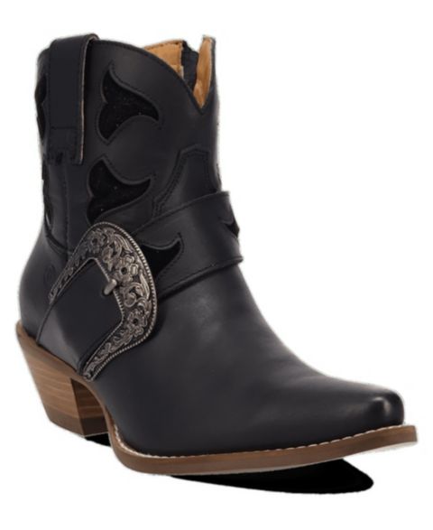 Женские ботинки Dingo Saddle Up Leather Western Buckle-Strap Bootie, цвет: Чёрный
