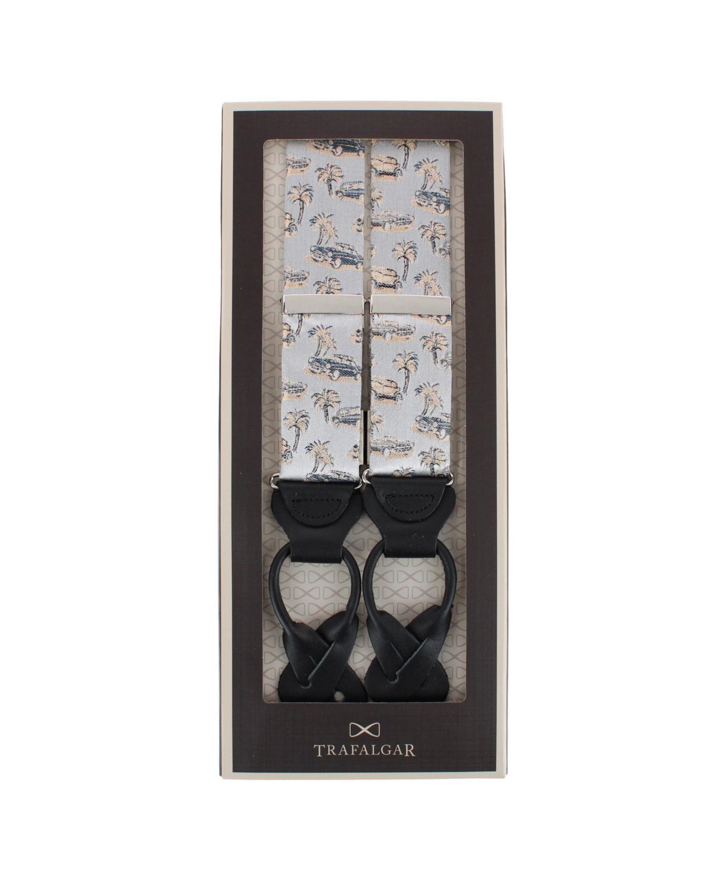 Мужские подтяжки TRAFALGAR Summer Cruise Nights Silk Vintage Automobile Print Leather Button-End Suspenders, цвет: Серебряный — фото 4