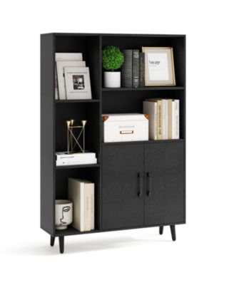 4 in Floor Bookshelf with 5 Open Compartments and Storage Cabinet