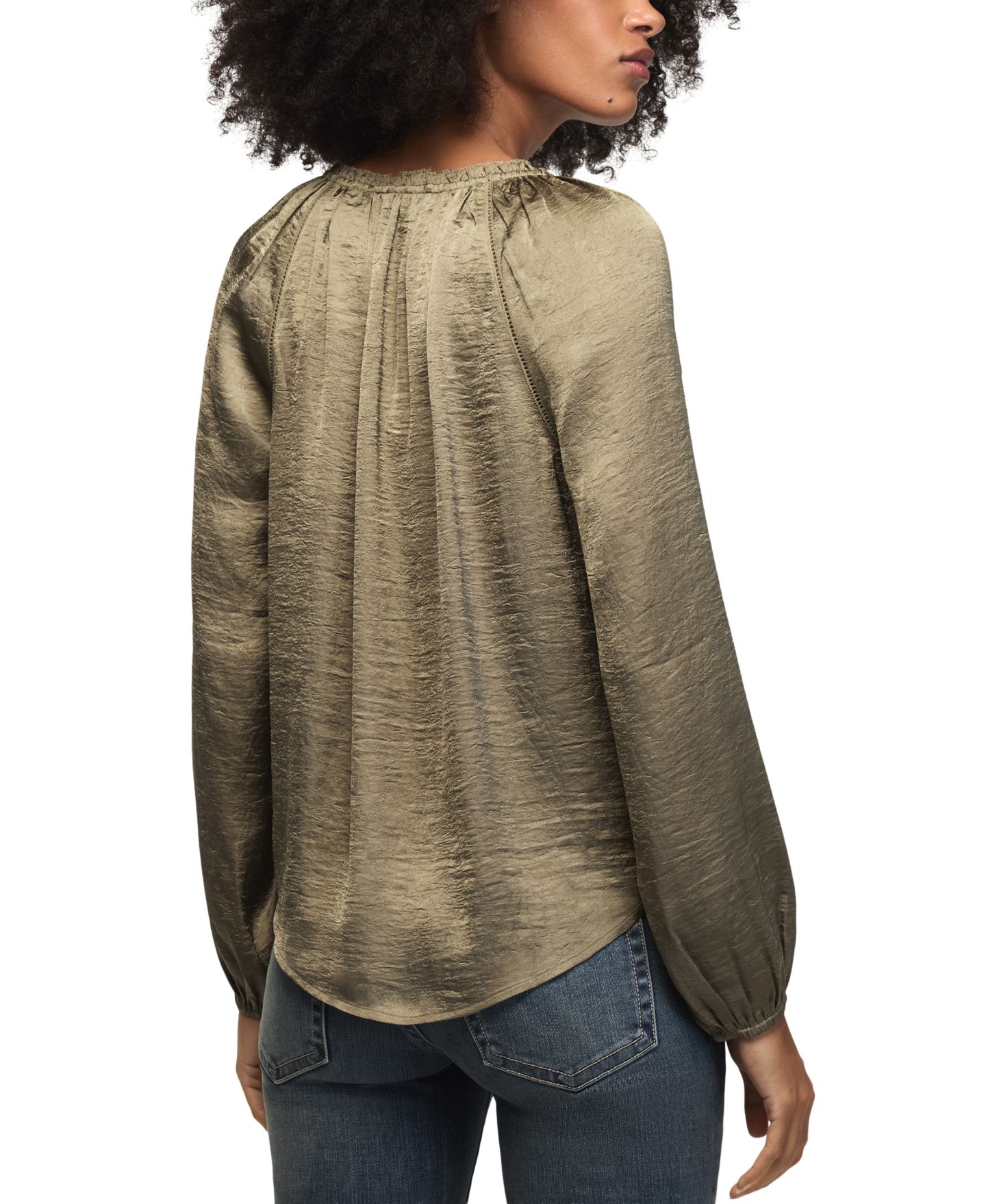 Женский топ Lucky Brand Long-Sleeve Raglan Peasant, цвет: Пыльный оливковый — фото 4
