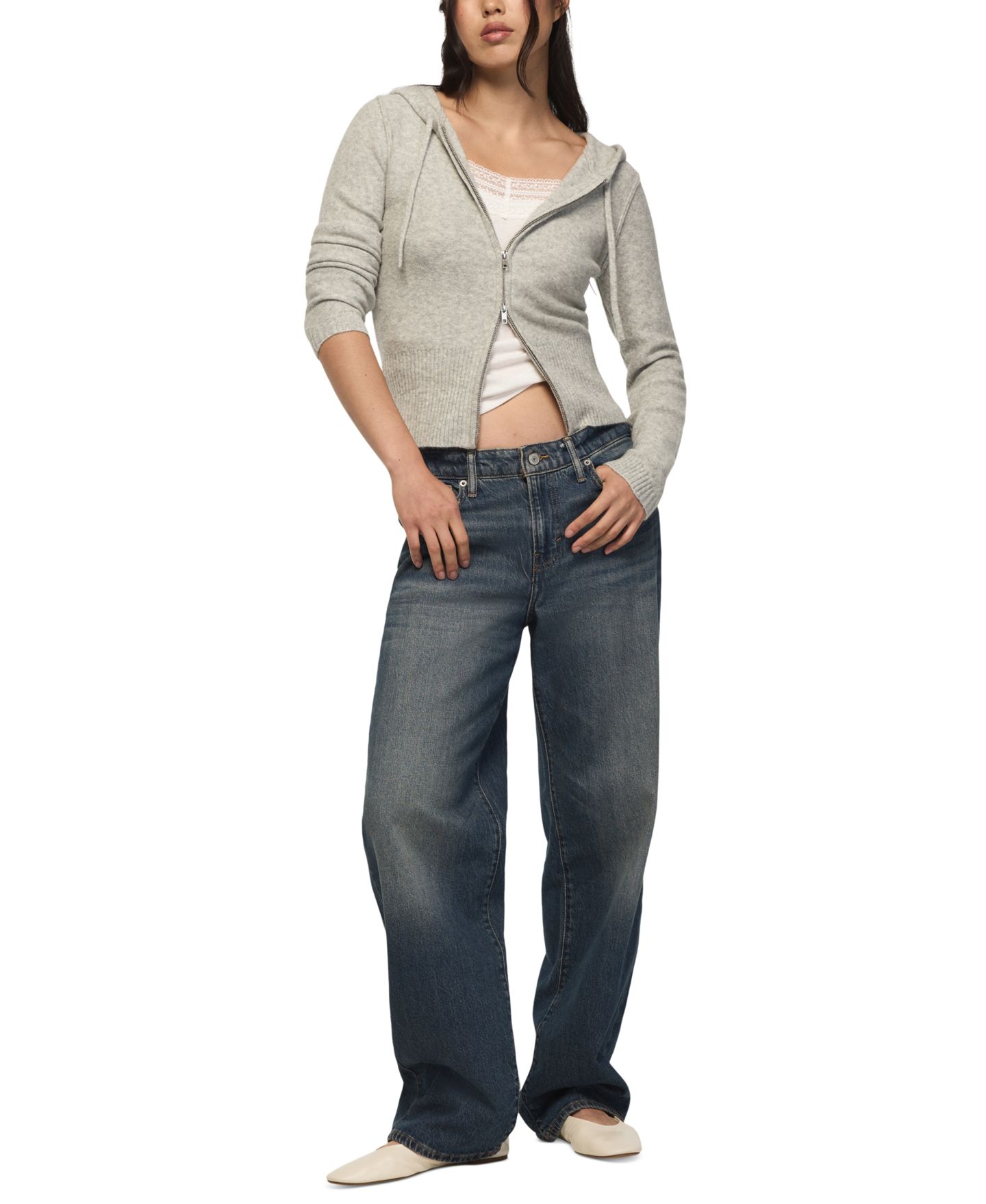 Женское худи Lucky Brand Cloud Soft Full-Zip Long-Sleeve, цвет: Светлый меланжевый серый — фото 2