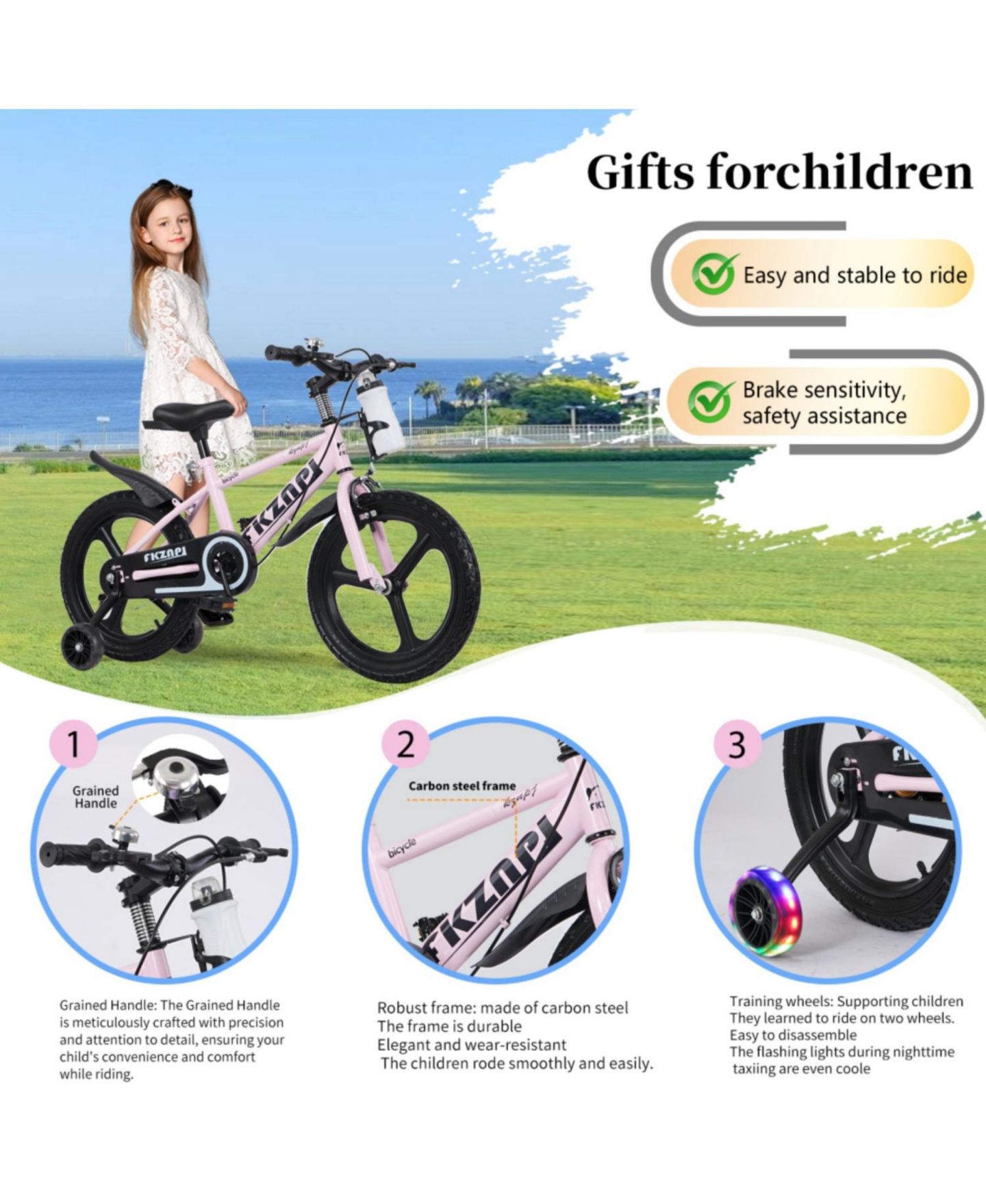 Детская игрушка ECHTPeak 18-Inch Kids' Bike with Light-Up Training Wheels and Adjustable Seat, 3–9 лет, цвет: Розовый — фото 5