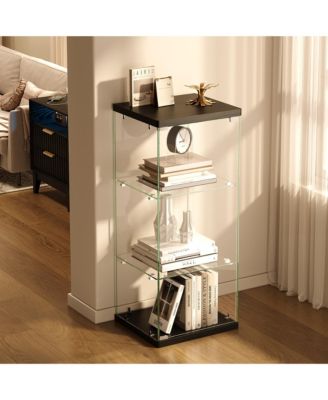 3-Tier Glass Display Cabinet, Solid Wood Storage Cabinet with Rgb Sensor Lights