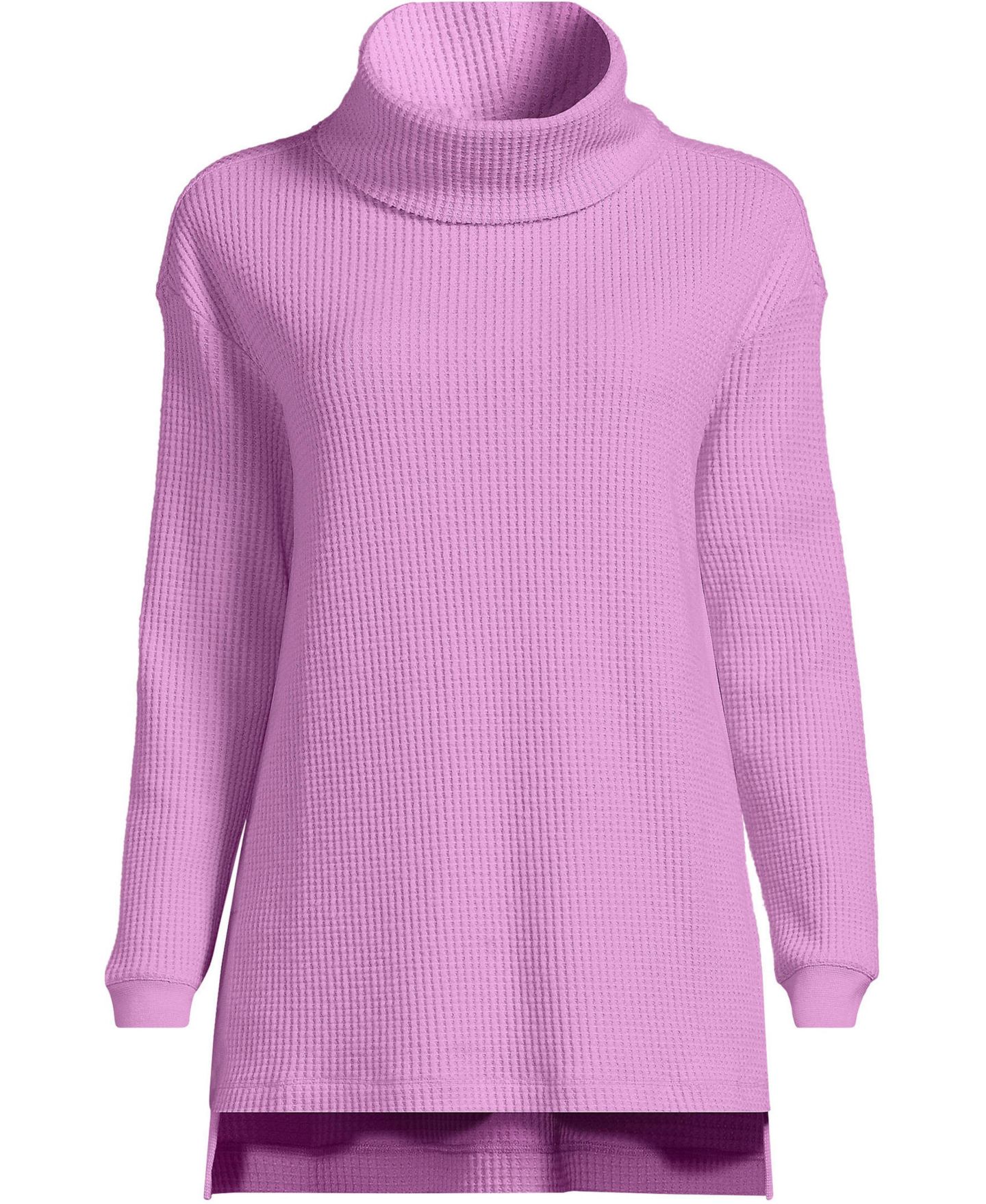 Женский топ Lands' End Long Sleeve Waffle Cowl Neck Tunic, цвет: Розовый — фото 3