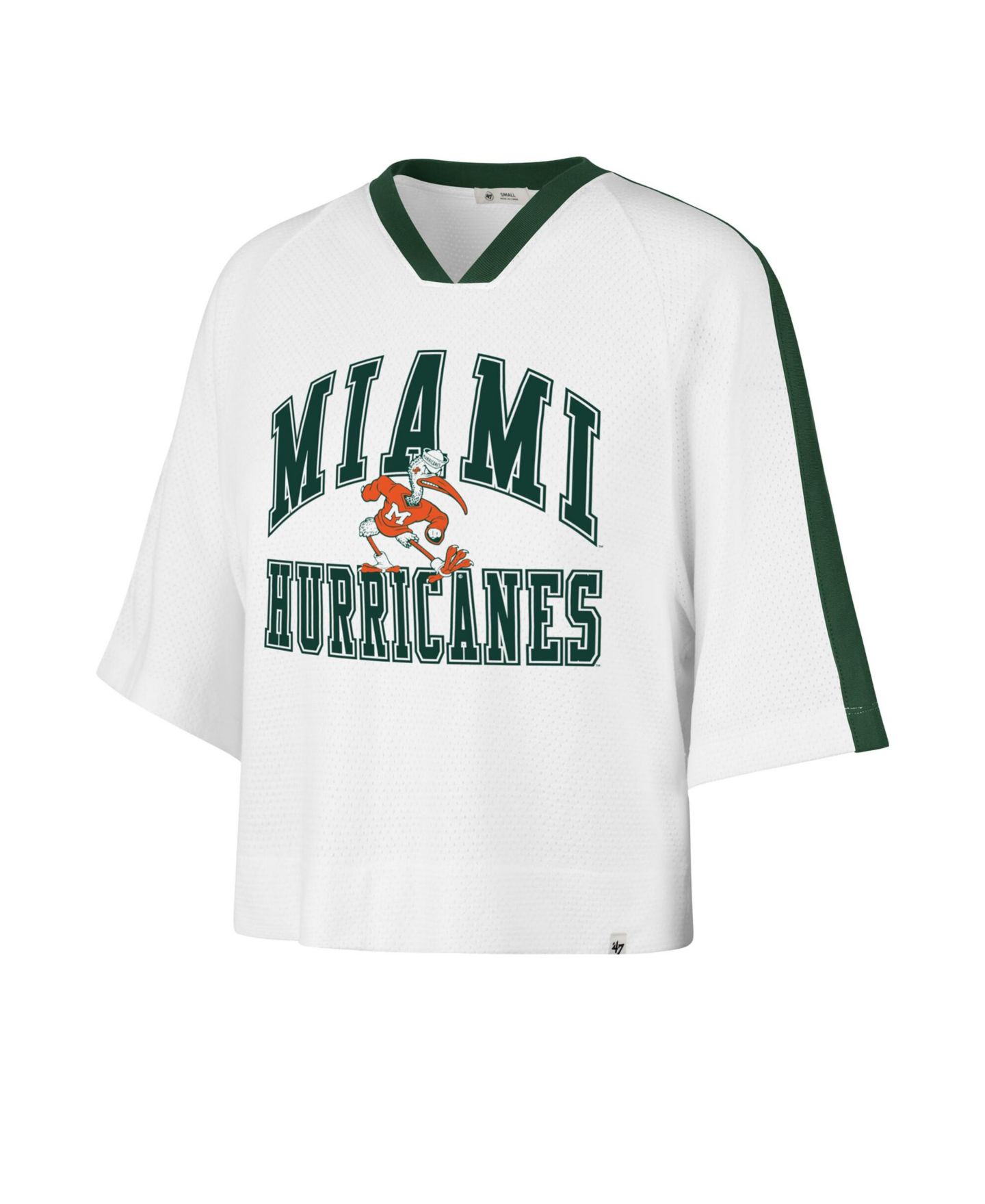 Женская футболка '47 Brand White Miami Hurricanes Big Overarch Drop Needle Raglan V-Neck — фото 3