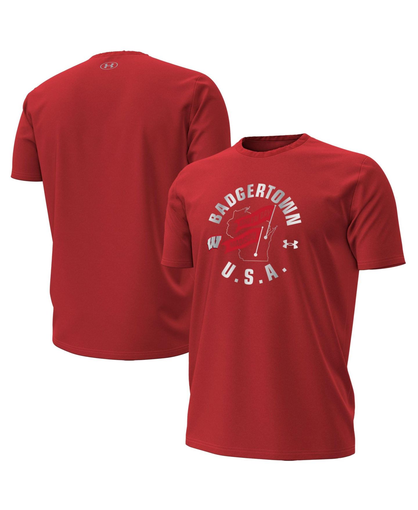 Мужская футболка Under Armour Red Wisconsin Badgers 2026 Lambeau Field Collection Badgertown Performance — фото 1