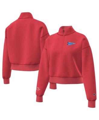Women's Red Philadelphia Phillies Triumph Tri-Blend Fleece Cropped Quarter-Zip Pullover