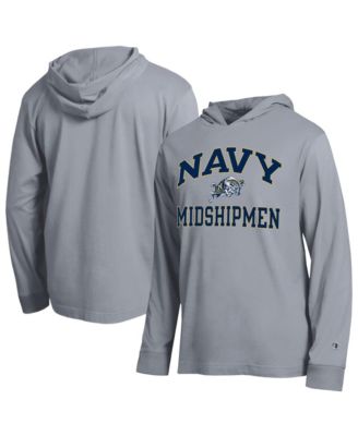 Men's Heather Gray Navy Midshipmen High Motor All-Star Long Sleeve Hooded T-Shirt
