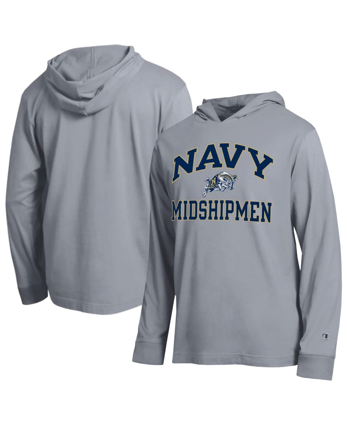 Champion Men's Heather Gray Navy Midshipmen High Motor All-Star Long- Sleeves Hoodie