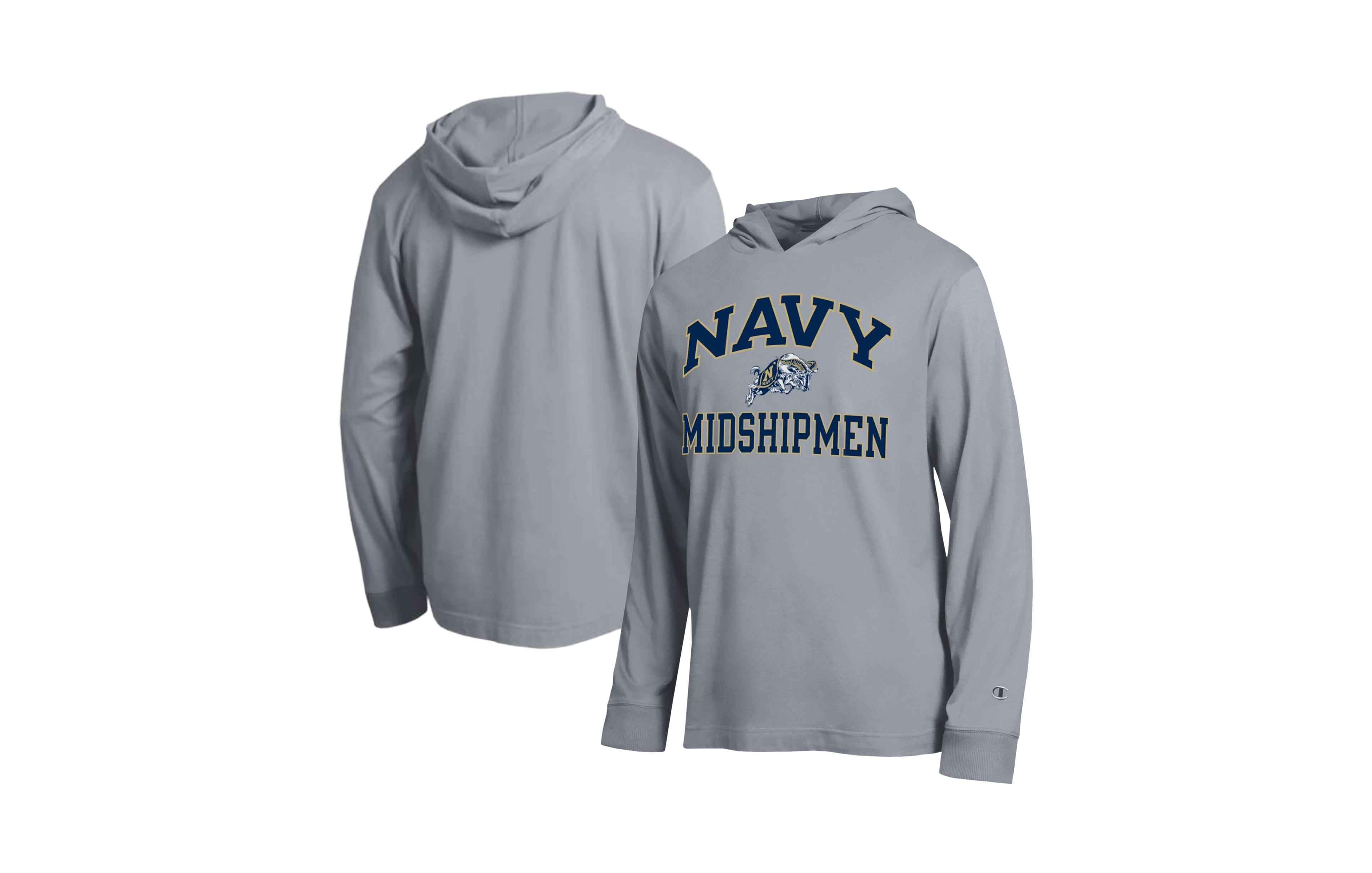 Champion Men's Heather Gray Navy Midshipmen High Motor All-Star Long- Sleeves Hoodie
