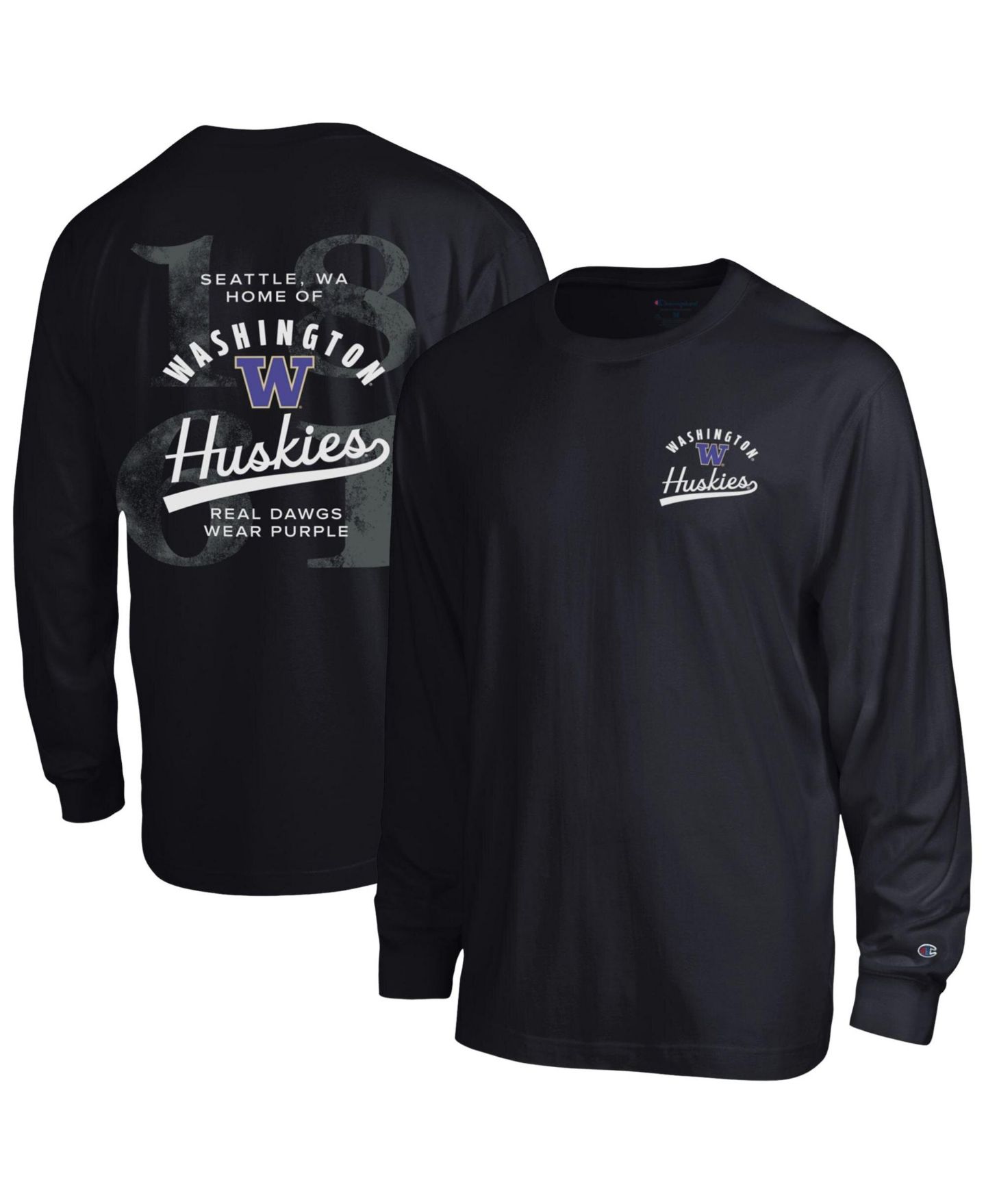 Мужская футболка Champion Black Washington Huskies Laminated All-Star Long Sleeve — фото 1