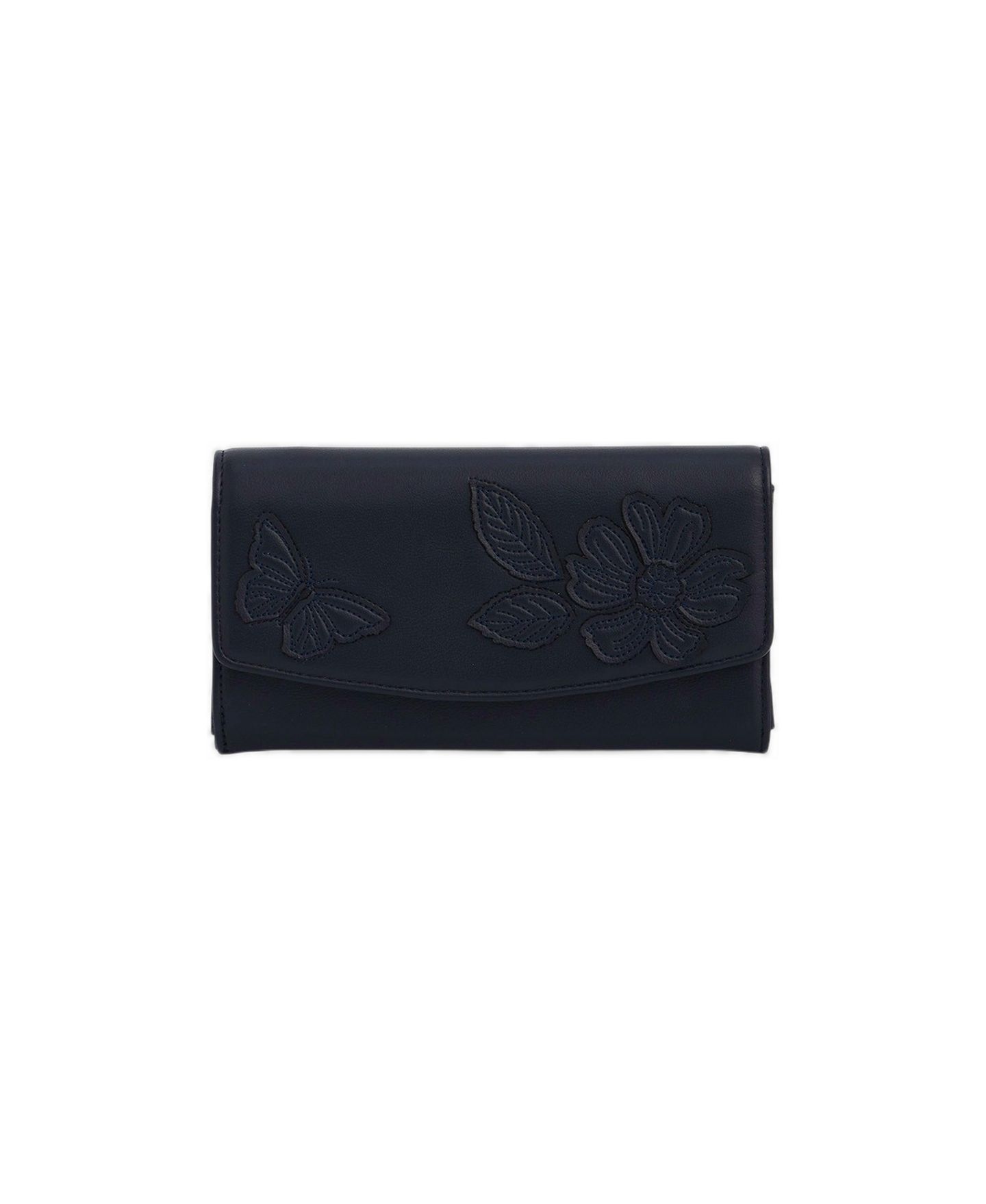 Женский кошелёк Fable England Floral applique Long Wallet, цвет: Тёмно-синий — фото 1