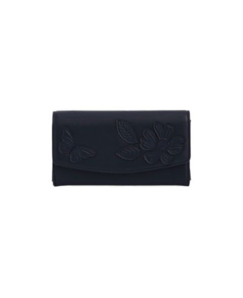 Женский кошелёк Fable England Floral applique Long Wallet, цвет: Тёмно-синий