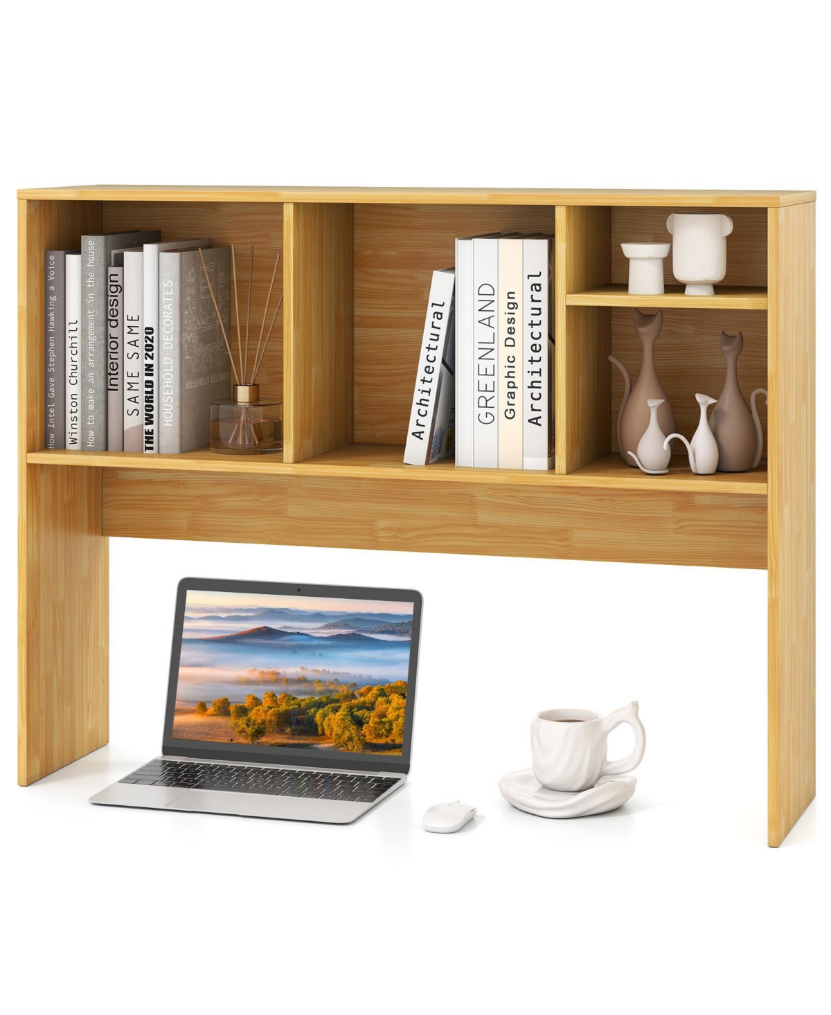 Mecale Computer Desktop Bookcase with 4 Cubbies and Open Back Compartment