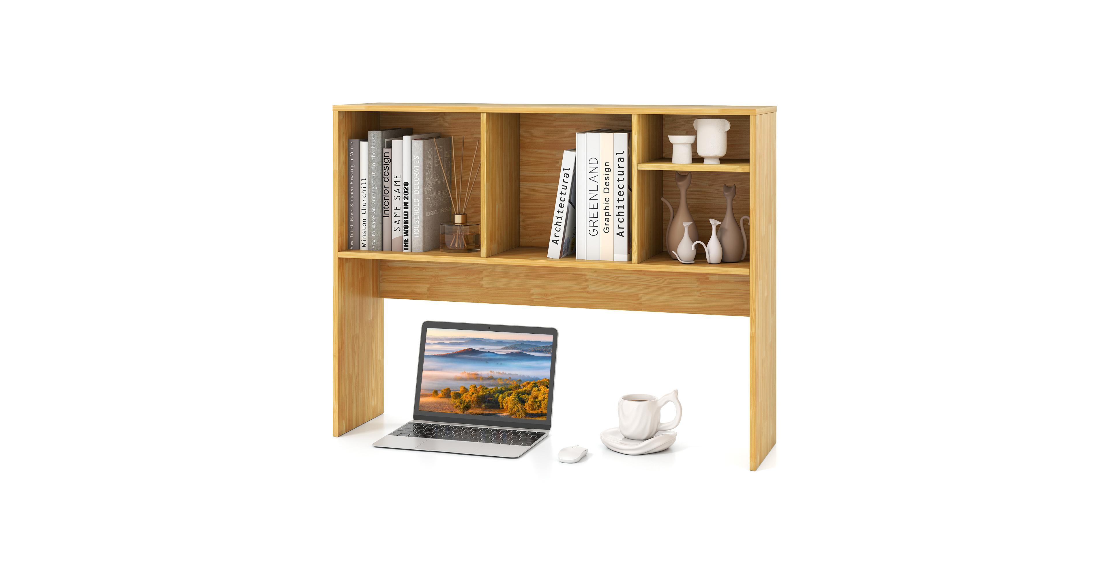 Mecale Computer Desktop Bookcase with 4 Cubbies and Open Back Compartment