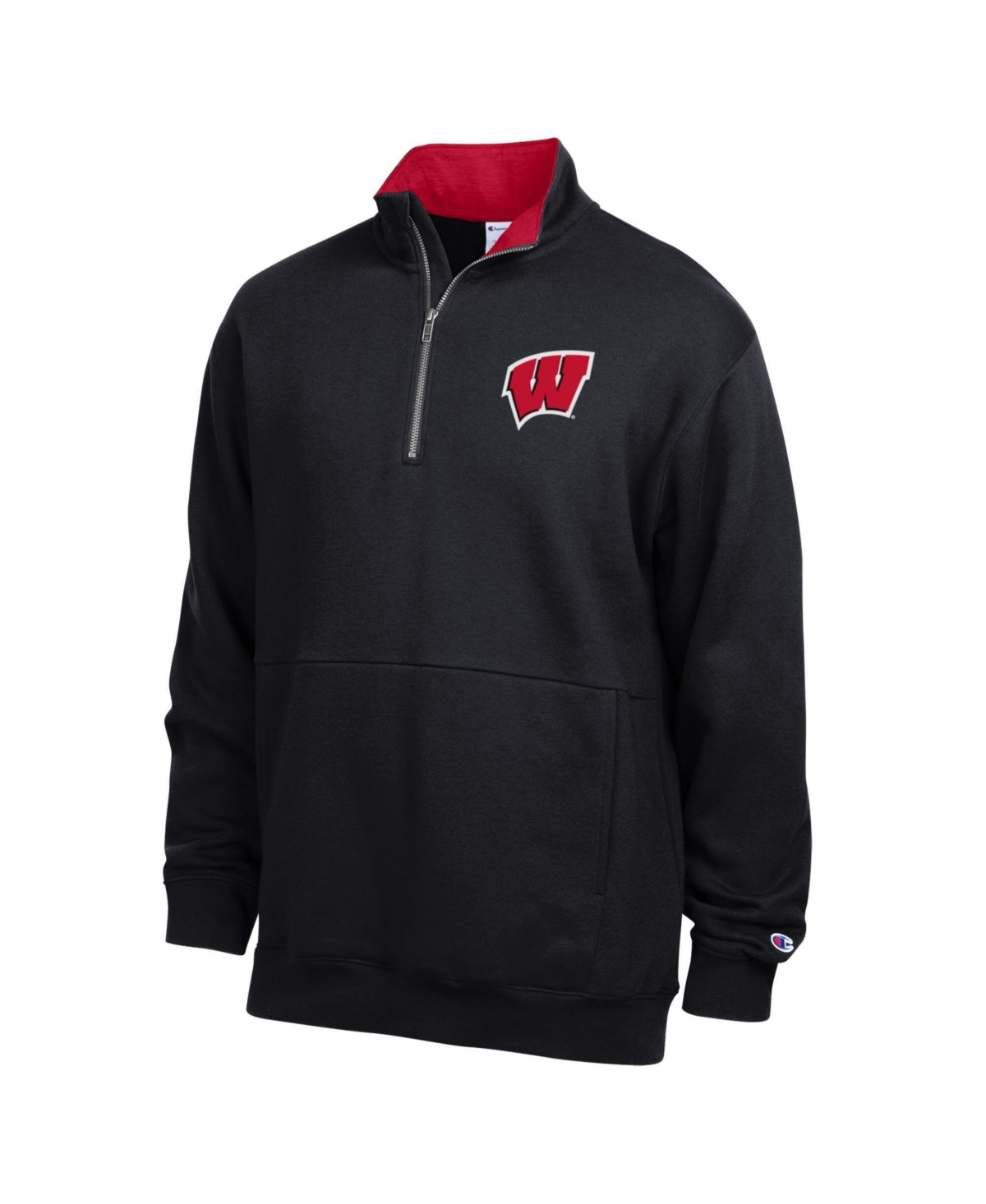 Men's Champion Black Wisconsin Badgers Fleece Quarter-Zip Pullover