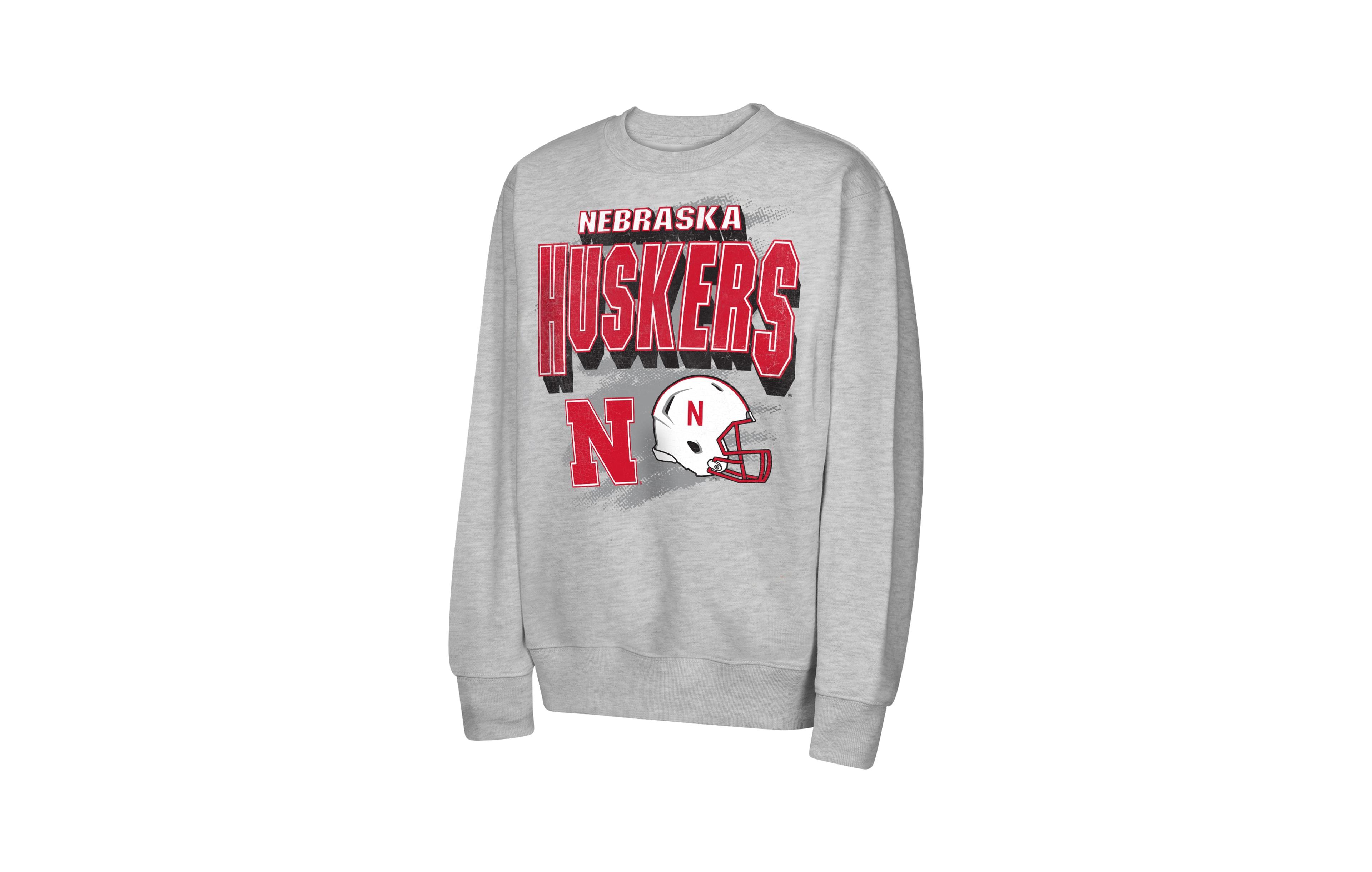 Big Boys and Girls Outerstuff Heather Gray Nebraska Huskers Wild Card Fleece Sweatshirt