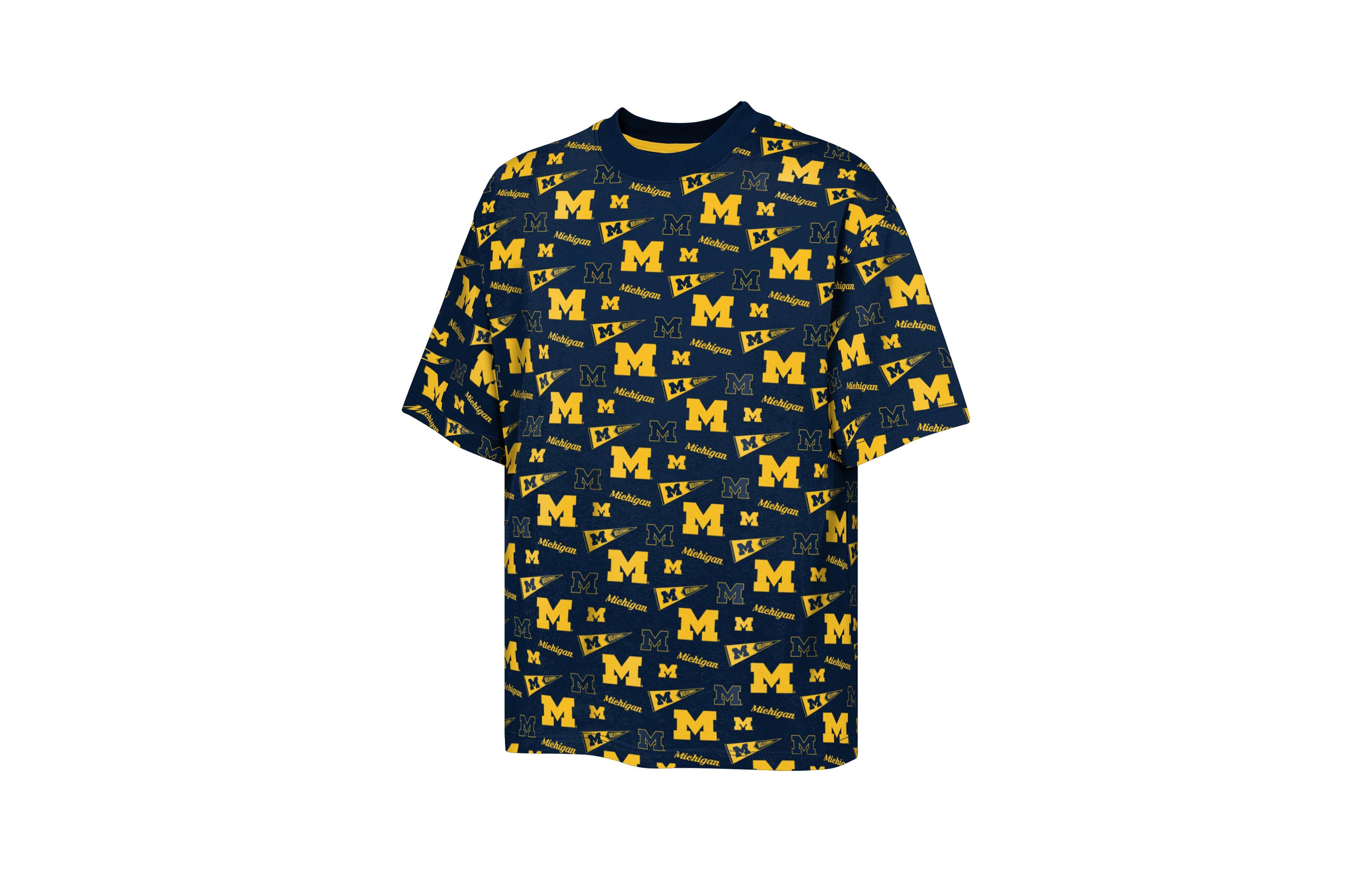 Big Boys and Girls Outerstuff Navy Michigan Wolverines Scramble All Over Print T-Shirt