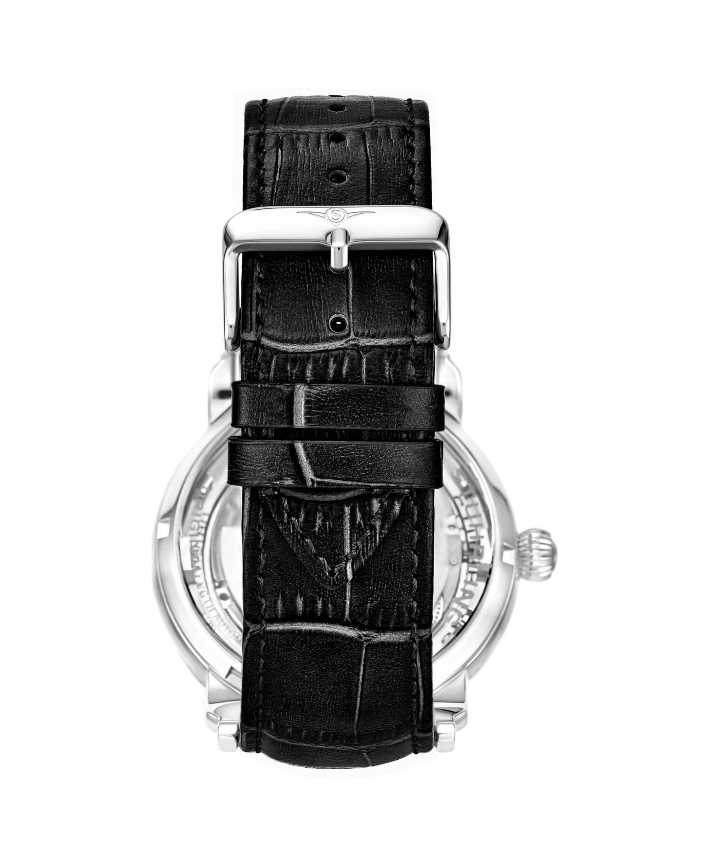 Мужские часы Stuhrling Anatol Automatic Skeleton Dual-Time Black Leather, 47mm — фото 2