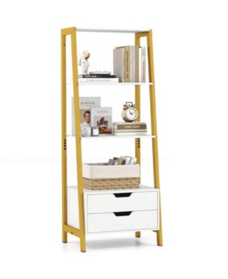 4-Tier Ladder Shelf with 2 Drawers 52.5 Inch Tall Freestanding Bookcase