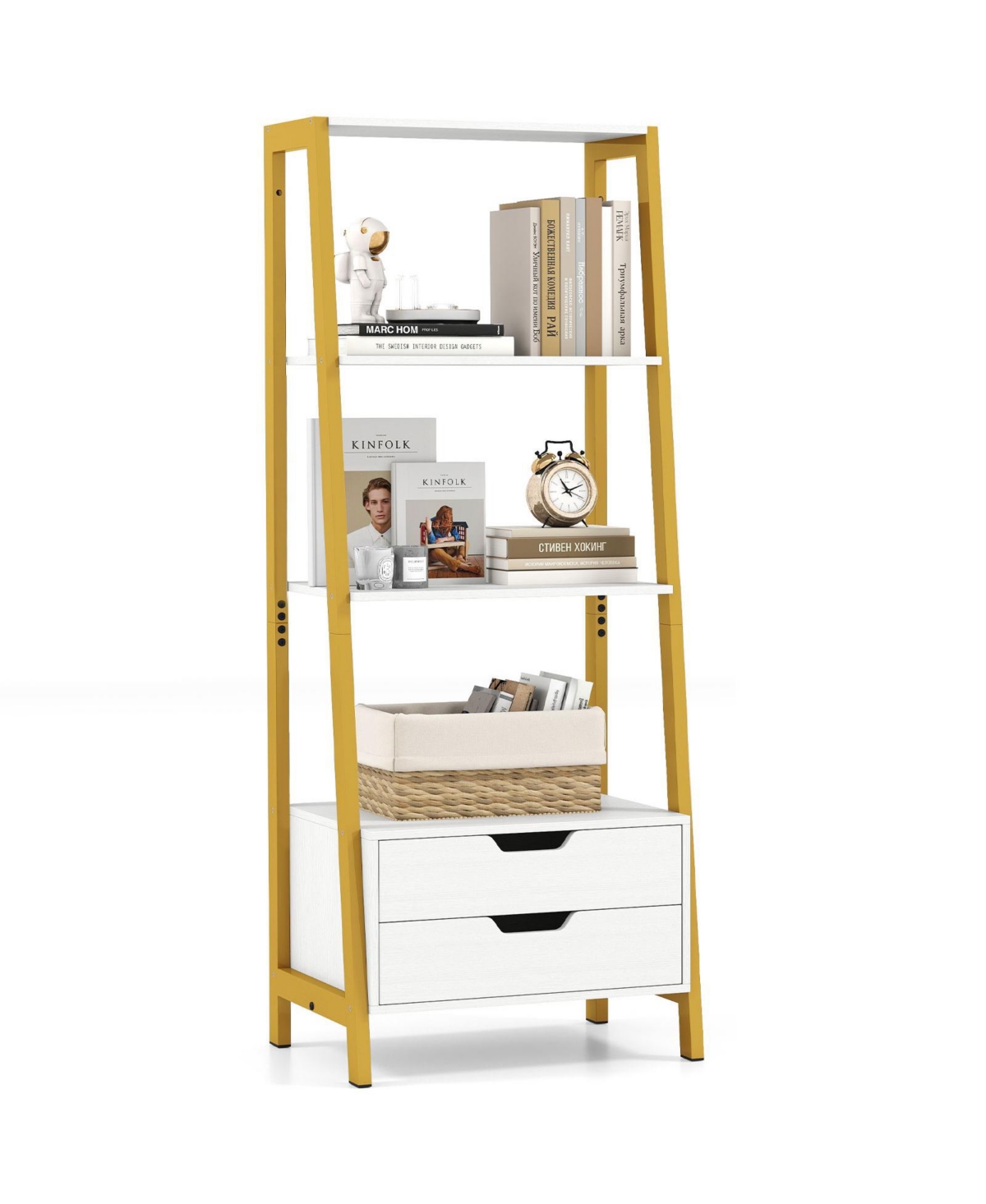 Mecale 4-Tier Ladder Shelf with 2 Drawers 52.5 in Tall Freestanding Bookcase
