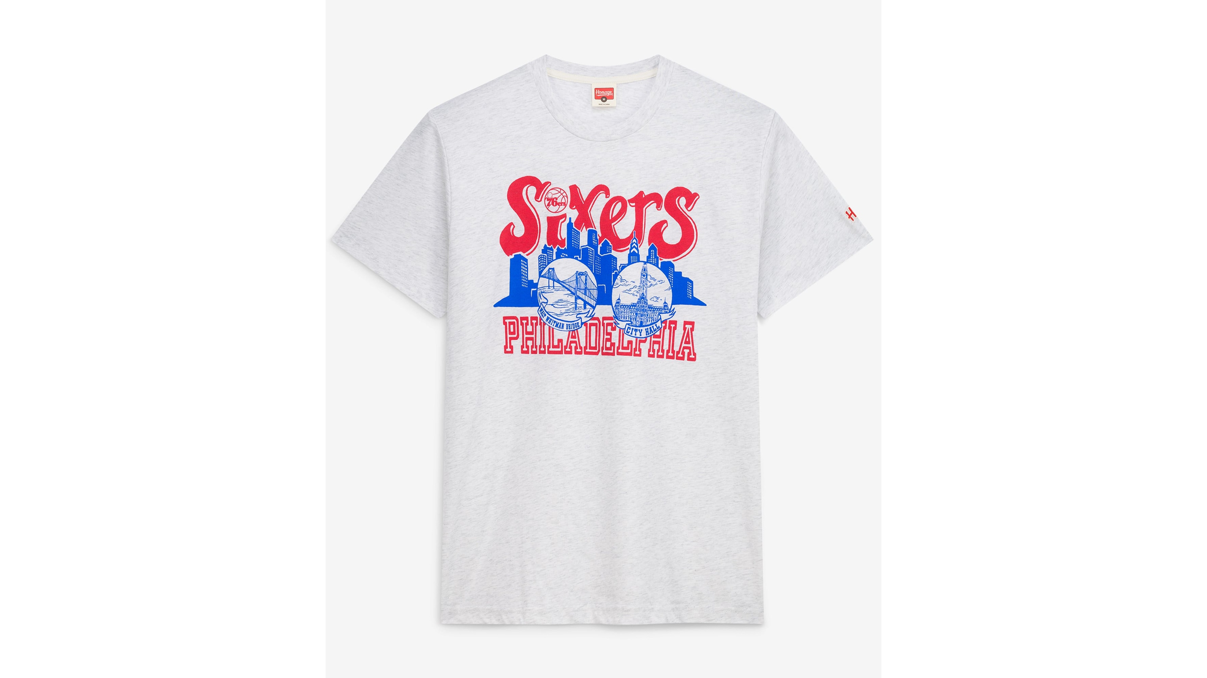 Homage Men's and Women's Ash Philadelphia 76ers Skyline T-Shirt