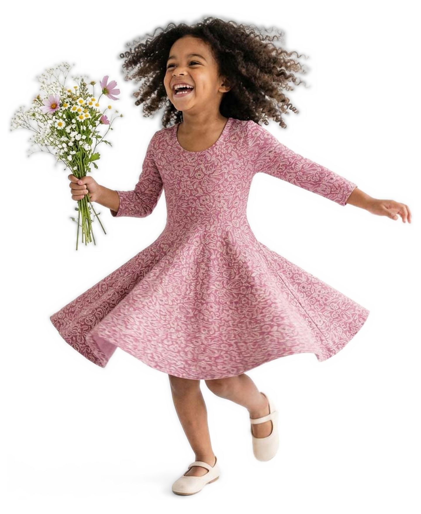 Детское платье Mightly из органического хлопка с принтом, рукав 3/4, 2T-4T, цвет: Розовый — фото 3