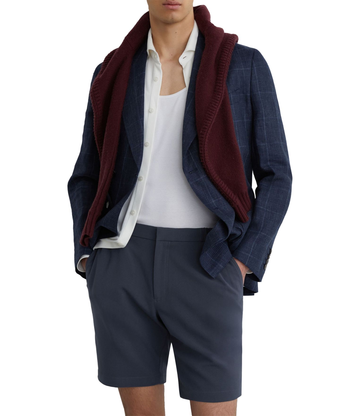 Мужские шорты REISS Deck Slim-Fit Drawstring Stretch Chino, цвет: Синий — фото 4