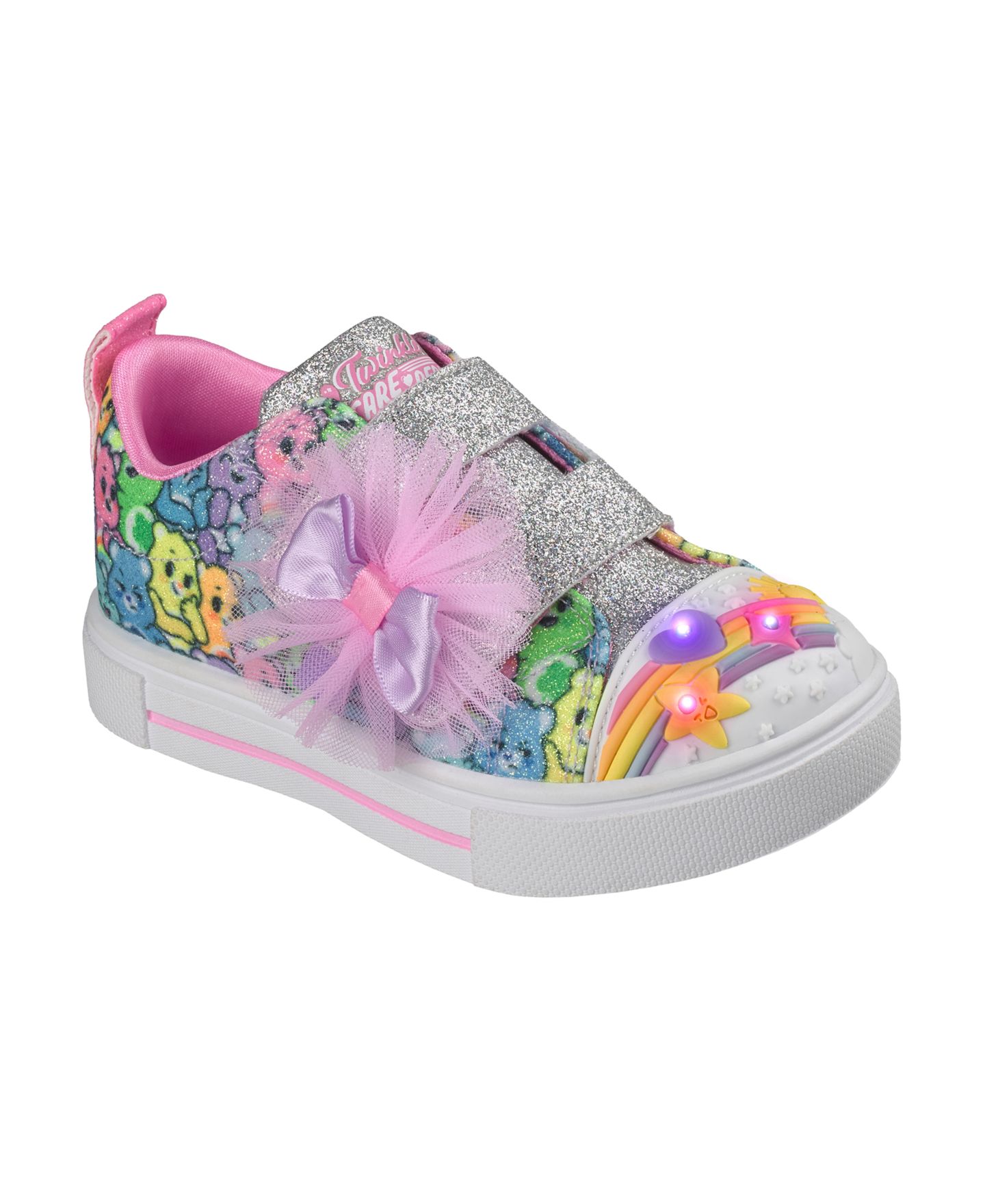 Детские кроссовки Skechers Twinkle Sparks Care Bears со светом для девочек, Finish Line, цвет: Серебристый / Разноцветный — фото 1