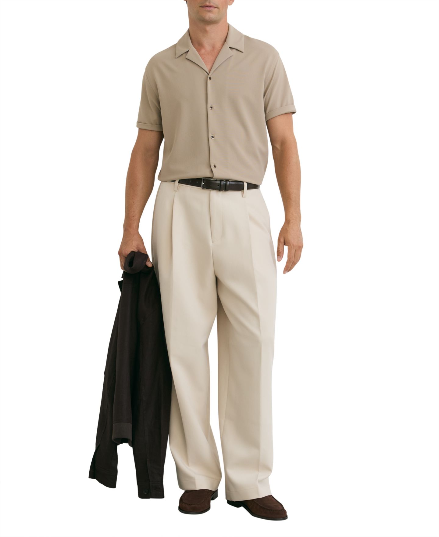 Мужская рубашка REISS River Short-Sleeve Slim-Fit Textured, цвет: Серо-бежевый — фото 5