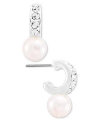 Imitation Pearl and Glass Crystal 17MM Huggie Chandelier Hoop Drop Earrings