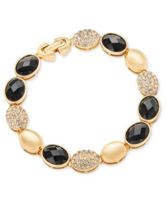 Crystal Gold-Tone Domed Metal & Stone Line Bracelet