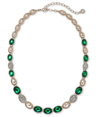 Gold-Tone Crystal Emerald Domed Collar Necklace